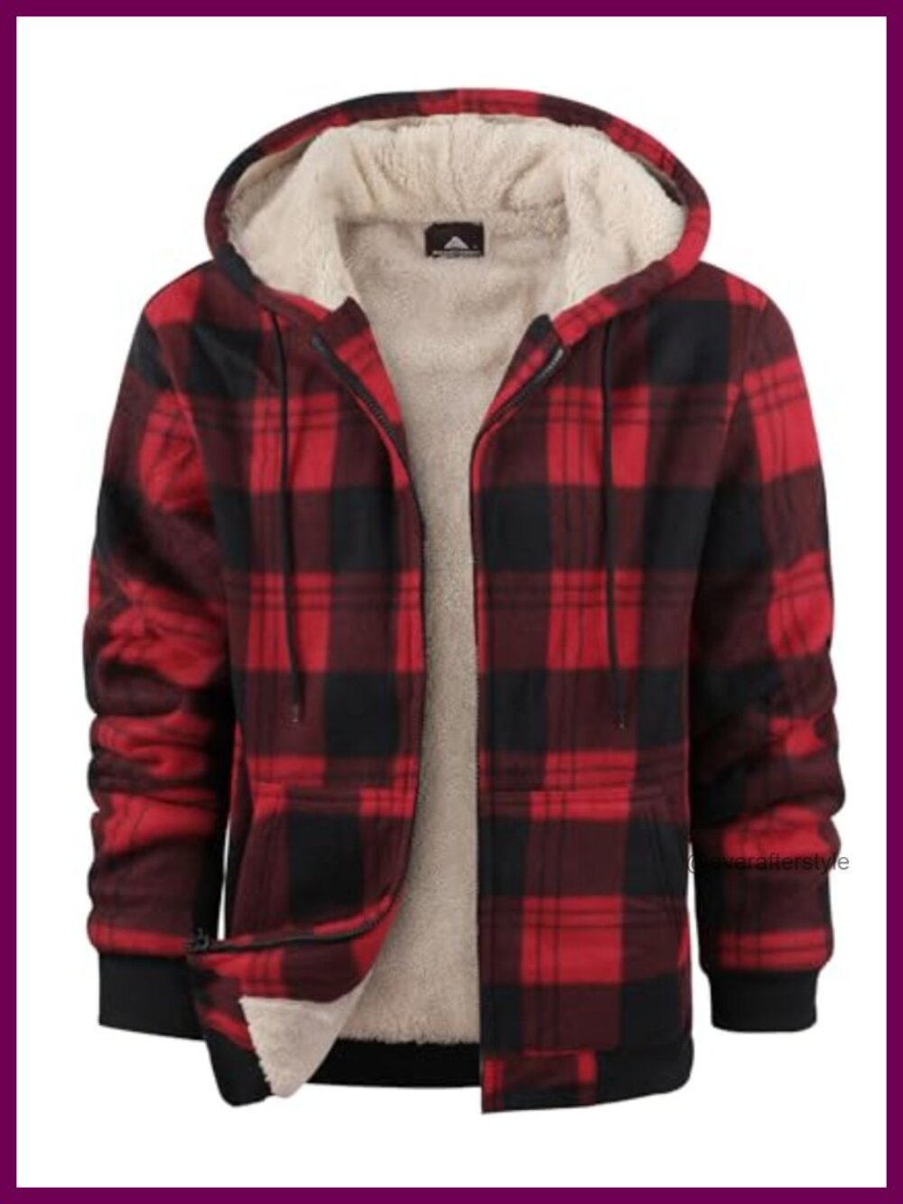 Mens Plaid Hoodie Zip Up Fleece Jacket Sherpa Lined Warm Winter Coat